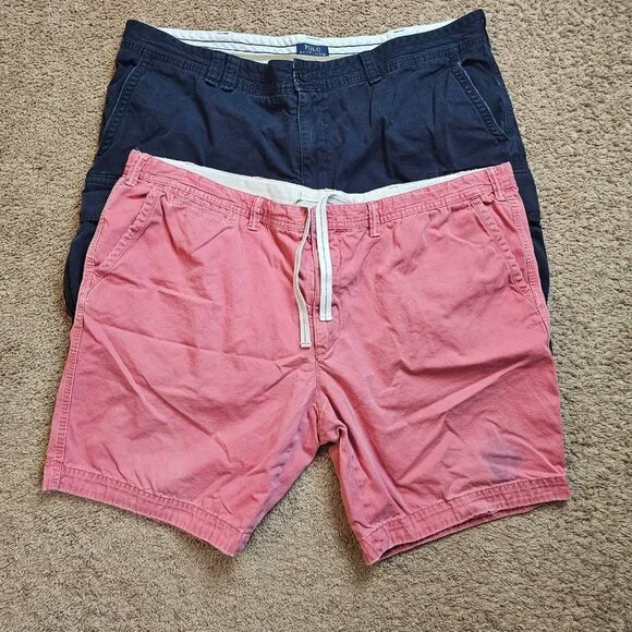 Lot of 2 Polo Ralph Cargo Shorts Mens 50 B Classic Chino Drawstring Cotton Read - Picture 2 of 16